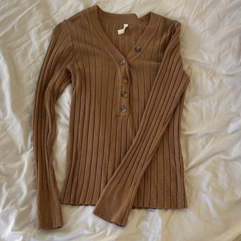 Wishlist Tan Ribbed Knit Top